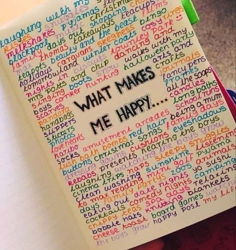 What Makes Me Happy, Penanda Buku, Journal Inspiration Writing, Bullet Journal Mood Tracker Ideas, Bulletin Journal Ideas, Bullet Journal Mood, Bullet Journal Diy, Writing Therapy, Art Journal Therapy