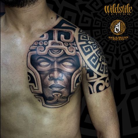 WILDSTYLE Hecho por NELSON ACID Aztec Sleeve, Fancy Script Font, Aztec Warrior Tattoo, Aztec Drawing, Lion Art Tattoo, Aztec Artwork, Mayan Tattoos, Aztec Tattoos, Mexican Art Tattoos