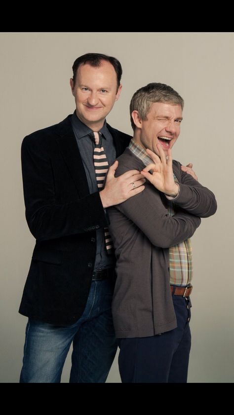 Mark Gatiss and Martin Freeman. This is weird and I like it. John Lock, Sherlock Cast, Mycroft Holmes, Rupert Graves, Benedict And Martin, Mrs Hudson, Dr Watson, Mark Gatiss, Sherlock Holmes Bbc