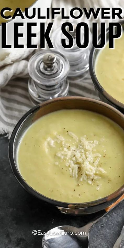 Cauliflower And Leek Soup Recipes, Healthy Leek Soup, Keto Leek Soup Recipes, Cauliflower Leek Soup Recipes, Keto Leek Soup, Leek Soup Recipes, Cream Of Leek Soup, Leek And Cauliflower Soup, Cauliflower And Leek Soup