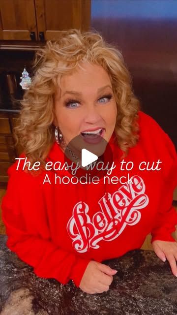 Ann Fisher on Instagram: "Easy Peezy!

Now you can enjoy your hoodies again 
You're welcome 😂🙌🏻

Snag this cute belief sweatshirt, the link is in my bio -Stan store 

Love your face, 
Anne🎄" Cut Up Hoodie Diy, Cut Hoodies, Cut Off Sweatshirt, Hoodie Diy, Cut Hoodie, Upcycle Sweatshirt, Diy Sweatshirt, Kiss The Cook, Upcycled Clothes