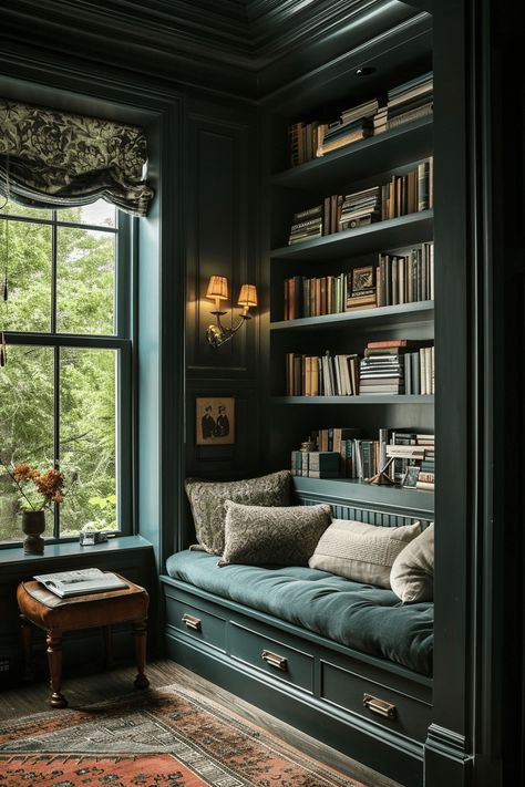 Office Old Style, Regency Core Aesthetic Home, Coffered Ceiling Library, Old English Style Interior, Sincerely Tennessee, Art Deco Office Interior, Old Style Homes, Classy Library, Moody Library Room