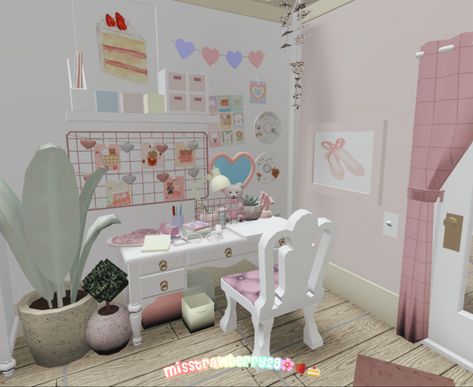 This is a simple and cute idea for a Bloxburg desk📝🌷. (Inspiration from the video of Yumekookie 🍪). By clicking the pin📌 you can find the original video idea decor from the creator⬆️🩷. Desk Area Bloxburg, Bloxburg Makeup Table, Bloxburg Cute House Ideas, Bloxburg Desk Ideas Aesthetic, Bloxburg Makeup Desk, Desk Ideas Bloxburg, Bloxburg Table Ideas, Bloxburg Study Room Ideas, Preppy Bloxburg Bedroom