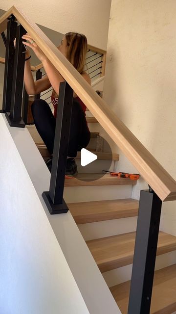 Ashley Quintero on Instagram: "The first thing you see when you enter our home 🥰 from a closed off staircase to an open modern look 🙌🏼 #diy #stairs #renovation" Living Room Stairs Design, Closed Off Staircase, Anthracite Staircase, How To Close Off Open Stairs, Stairwell Banister Ideas, Landing Space Ideas Upstairs, Stairs Renovation Ideas, Staircase Ideas Remodel, Small Stairs Design