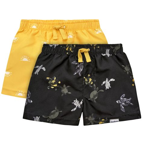 PRICES MAY VARY. UPF 50+ fabric to protect against harmful rays Fast-drying material Comfort-stretch waistband Black swim trunks with turtle pattern Yellow swim trunks with sun pattern Toddler Boy Swim, Baby Boy Swim Trunks, Toddler Boy Swim Trunks, Games At Home, Black Swim Trunks, Baby Size Chart, Water Games, Boys Swim Trunks, Gerber Baby