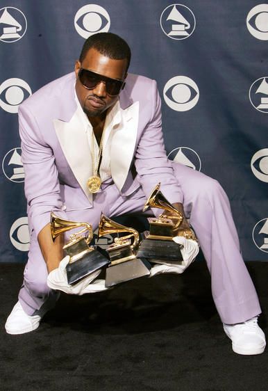 The Most Insanely Scandalous Grammys Fashions Ever : Kanye West (2006) Drunk In Love, Tv Guide, Grammy Awards, Jay Z, Kanye West, Tv, Purple, Gold