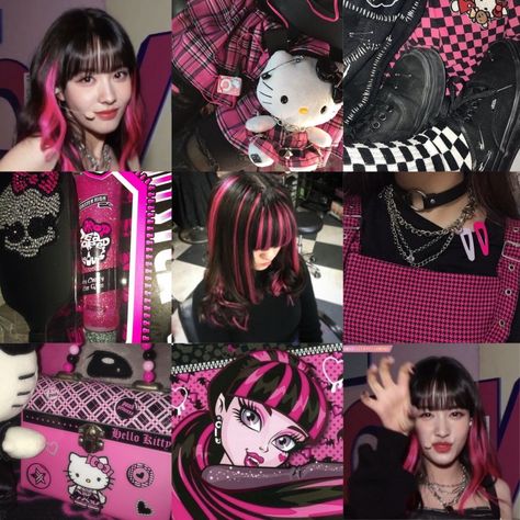 Dark Pink And Black Aesthetic, Draculaura Moodboard, Draculaura Core, Scene Core Wallpaper, Draculaura Aesthetic, Dark Ivy, Pink And Black Hair, Scooby Doo Images, Monster High Clothes