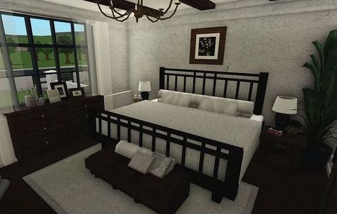 Modern Farmhouse Bloxburg Interior, Modern Bloxburg Bedrooms, Modern Bedroom Bloxburg, Bloxburg Realistic Bedroom, Bloxburg Bedroom Ideas Modern, Bloxburg Realistic, Modern Bloxburg House Ideas, Bloxburg Bedroom Ideas, Modern Bloxburg House