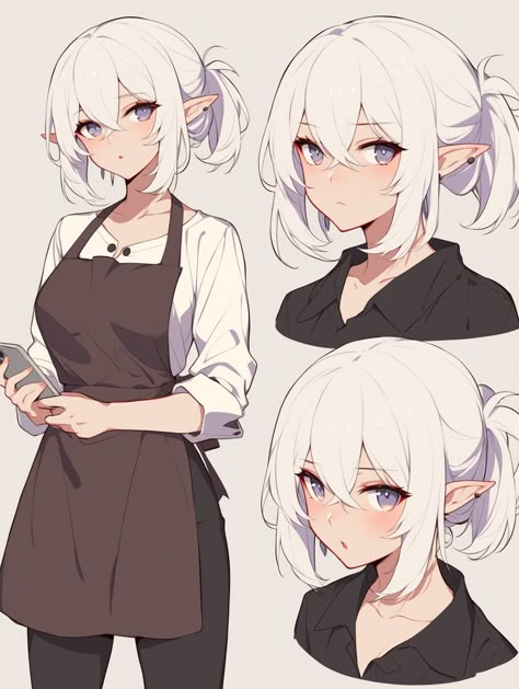 Anime Female With Short Hair, Female With Short Hair, Vtuber Outfit Ideas, Modern Character Design, Short Hair Anime, Anime Elf, Female Elf, Elf Girl, Hair Anime