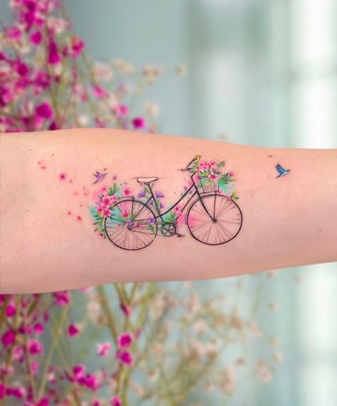 Bicycle Tattoo For Women, Pretty Tattoos For Women Shoulder, Design A Tattoo, Bike Tattoo, Classy Tattoos For Women, Art Tattoo Ideas, Bicycle Tattoo, Tattoo Process, Bike Tattoos