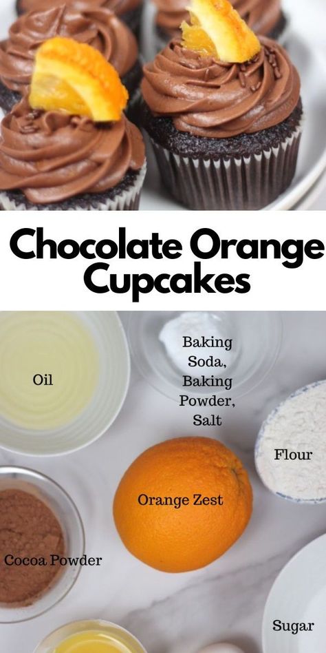 This chocolate orange cupcakes recipe is perfect for your next holiday party, family get together or just because--they are so yummy! These cupcakes have rich chocolate flavor, hints of orange and creamy, delicious chocolate orange frosting. Orange Desserts, Orange Recipes Dessert, Chocolate Orange Cupcakes, Honey Cupcakes, Christmas Baking Easy, Orange Dessert, Orange Cupcakes, Orange Frosting, Sponge Cakes