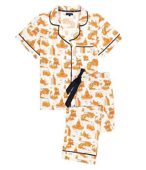 Katie Kime Austin Toile Woven Pant Pajama Set | Dillard's Katie Kime, Sleep Sets, Local Heroes, Cute Pajama Sets, Burnt Orange Color, Fabric Light, Embroidered Clothes, This City, Ribbon Tie