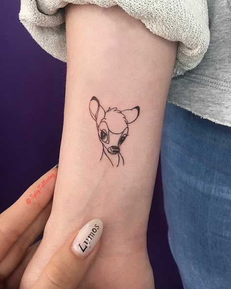 Disney Small Tattoo Ideas, Small Animal Tattoo, Bambi Tattoo, Small Animal Tattoos, Cute Animal Tattoos, Tattoo Artists Near Me, Mini Tattoo, Live Cricket, Head Tattoos