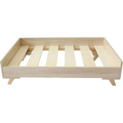 Get your dog's favorite bed off the floor and keep them comfortable all night long with the Midlee Raised Wooden Dog Bed Frame. The modern design of this elevated dog bed will fit right into any home's decor. Includes a smooth, light wood shade/color and is made from Poplar wood. The frame is easy to clean, just wipe with soapy water and dry off with a clean towel. Ships flat. Assembly required. Tools included. Bed and/or pillow is NOT included. Overall dimensions: 32"L x 22"W x 8"T. Front edge Wooden Dog Bed Frame, Raised Wooden Dog Bed, Crib Mattress Dog Bed, Dog Nook, Dog Beds Homemade, Wooden Pet Bed, Dog Bed Frame, Wood Dog Bed, Raised Dog Beds