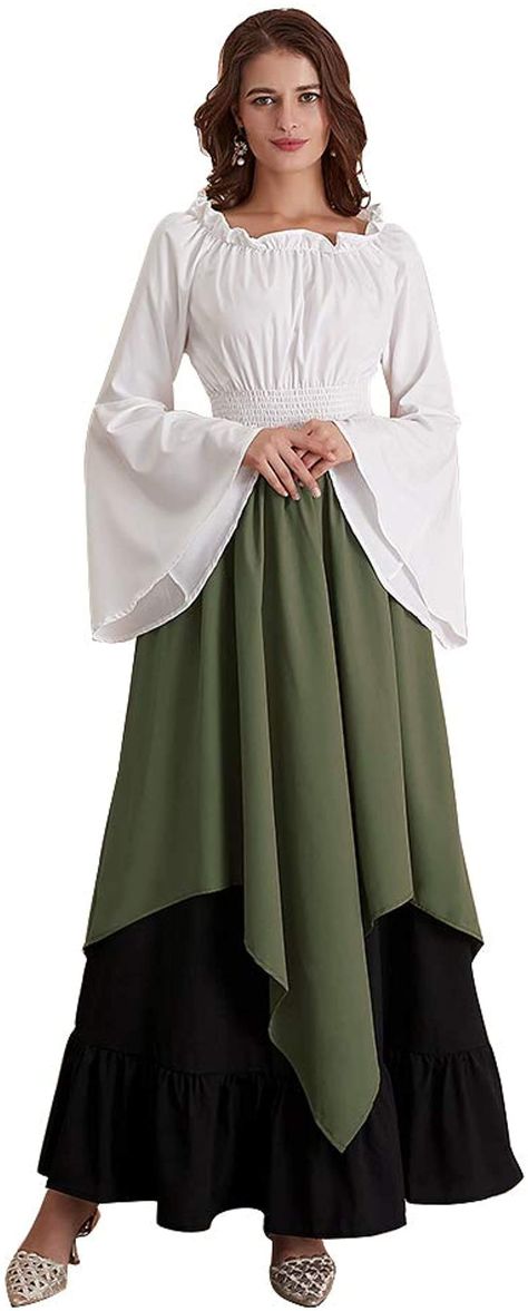 PRICES MAY VARY. 100% Polyester Imported Drawstring closure Hand Wash Only 🎃 Material -Polyester 🎃 Style -Renaissance medieval long costume peasant dress for women, Gothic Victorian fancy costumes dresses with trumpet sleeve, Vintage elastic waist masquerade party dress 🎃 Features -Long flare trumpet sleeves, Round neck, Floor Length, Elastic Waist.The irregular costume peasant dress combined stylish with retro style, make people more elegant 🎃 Occasions - The victorian lolita dress is suita Womens Medieval Dress, Masquerade Party Dresses, Gown Fashion, Fancy Costumes, Victorian Costume, Trumpet Sleeve, Dress Retro, Medieval Dress, Fantasy Dress