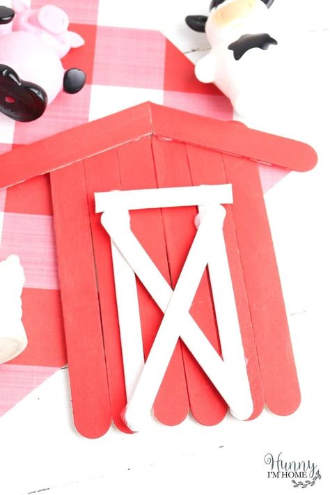 If you're looking for summer activities for kids, this cute barn craft is perfect! They can learn how to build this art activity for the spring using craft sticks and red and white paint. It's an easy popsicle stick craft that your kids can make and play with! Your kids will have a blast playing with this fun DIY project as they learn about farms and farm animals. Barn Preschool Craft, Preschool Farm Crafts, Farm Theme Crafts, Barn Craft, Popsicle Stick Craft, Barn Crafts, Farm Theme Preschool, Farm Animal Crafts, Farm Craft