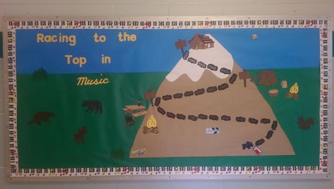 Race to the top Hiking Bulletin Board, Race To The Top, Camp Vbs, Door Bulletin Boards, Reading Cafe, Music Bulletin Board, Bulletin Boards Theme, Art Bulletin Boards, Bullentin Boards