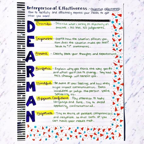 Emily on Instagram: “Another #wellnesswednesday, another dbt acronym. "DEAR MAN" is a great way to set boundaries and discuss conflict.  #dbt #dbttherapy…” Dear Man Dbt, Dbt Skills Worksheets, Dear Man, Therapy Interventions, Dbt Therapy, Interpersonal Effectiveness, Deep Work, Dbt Skills, Behavior Therapy