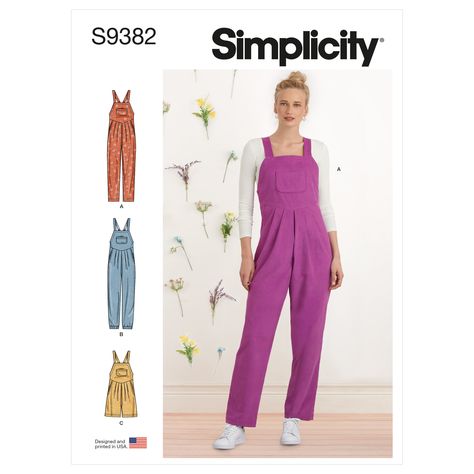 Simplicity 9382 Misses' Overall with Shaped Raised Waist and Back Ties sewing pattern Jumpsuit Pattern Sewing, Pattern Brands, Womens Sewing Patterns, Simplicity Sewing, Bib Overalls, Simplicity Sewing Patterns, Sewing Pattern Sizes, Simplicity Patterns, Overalls Women