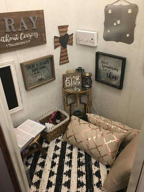 Bedroom Prayer Corner, Work From Home Set Up In Bedroom Small, Praying Room Christian, Prayer Closet Ideas Decor, Prayer Area Ideas Home Christian, Prayer Corner Ideas Bedrooms Christian, Prayer Room Ideas Christian, Small Prayer Closet Ideas Spaces, Prayer Space At Home