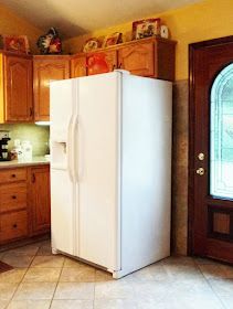 Redo It Yourself Inspirations : A Refrigerator Cover Up Refrigerator Sticks Out Past Cabinets, Hide Refrigator Side, Painted Refrigerator Fridge Makeover, Ugly Fridge, Refrigerator Cover, Paint Refrigerator, Fridge Makeover, Farm Style Kitchen, White Refrigerator