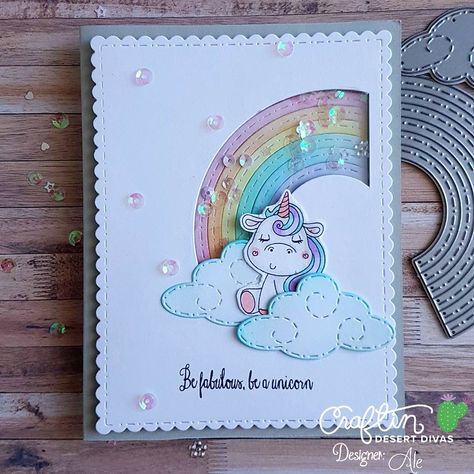 Happy Birthday Cards Handmade, Unicorn Birthday Cards, Unicorn Card, Mft Cards, Girl Birthday Cards, Rainbow Card, Birthday Card Design, Cricut Cards, Kids Birthday Cards