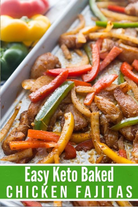 Baked Fajitas, Kasey Trenum, Baked Chicken Fajitas, Fajita Recipe, Keto Side Dishes, Keto Food, Low Carb Chicken, Keto Chicken, Chicken Fajitas