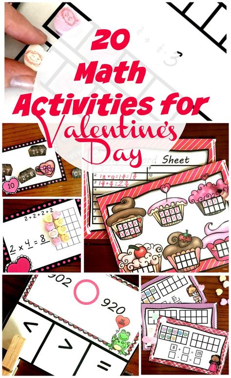 20 Valentine Math Activities For Kindergarten Through 5th Graders Valentines Day Math, Valentine Math Activities, Math Activities For Kindergarten, Math Valentines, Math Enrichment, Calendar Math, Comparing Fractions, Math Centers Middle School, Fun Math Activities