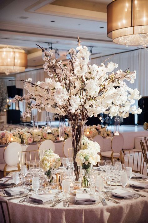 Ballroom Wedding Decoration, Cherry Blossom Centerpiece, Blossom Tree Wedding, Luxury Wedding Reception, Luxury Event Decor, Ritz Carlton Laguna Niguel, Romantic Wedding Ceremony, Tafel Decor, Dream Wedding Decorations