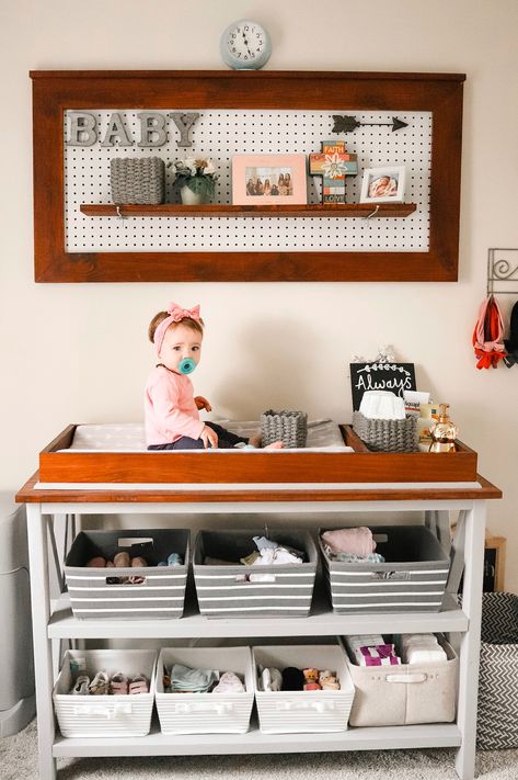 Baby Change Table Organization, Nursery Changing Table Organization, Change Table Organization, Changing Table Ideas, Nursery Organization Changing Table, Changing Table Storage, Best Changing Table, Table Organization, Boho Baby Girl Nursery