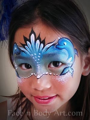 adorable!  great idea w/ the dolphins framing the sides!  Shawna D. Make-up: August 2013 Dolphin Face Paint, Face Painting Images, Mask Face Paint, Girl Face Painting, Festival Face, Kids Face Paint, Face Painting Designs, Fantasy Makeup, Animal Faces