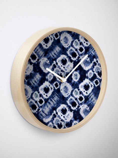 "Dark Blue Summer Tie Dye Batik Wax Tie Die Print" Clock by paperandfrill | Redbubble Summer Tie Dye, Clock Parts, Food Dye, Best Picture, Clock Design, Modern Prints, Acrylic Pouring, Shibori, Hand Coloring