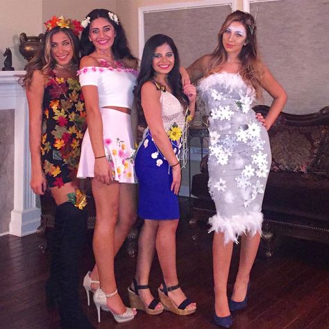 Four seasons Halloween costume #4seasons Four Seasons Halloween Costume, Seasons Halloween Costume, Seasons Costume, Vocabulary Parade, Halloween Couples, Halloween Costumes Friends, Halloween 2015, Halloween 2017, Halloween 2019