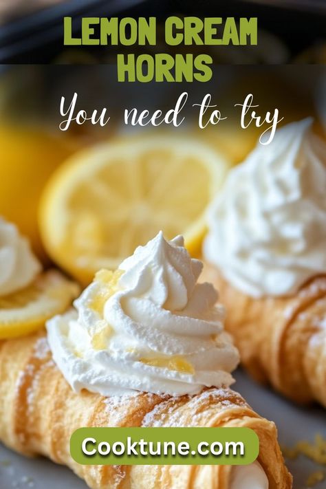 Light and zesty cream horns filled with homemade lemon curd and whipped cream, perfect for dessert. Eggs Over Medium, Homemade Lemon Curd, Cream Horns, Lemon Cream, Egg Wash, Lemon Curd, Puff Pastry, Gluten Free Vegetarian, Whipped Cream