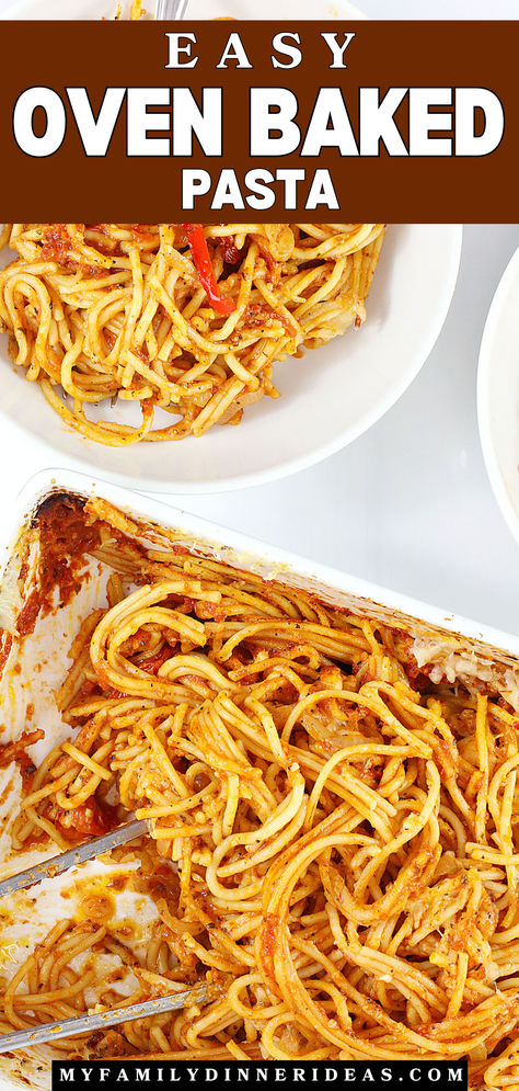 Oven-Baked Spaghetti No Boil Spaghetti Bake, Pasta In The Oven Easy Recipes, Meatless Baked Spaghetti, Easy Oven Meals, Spaghetti Bake Recipe, Oven Baked Pasta, Easy Baked Spaghetti Recipe, Best Spaghetti Recipe, Ham Pasta