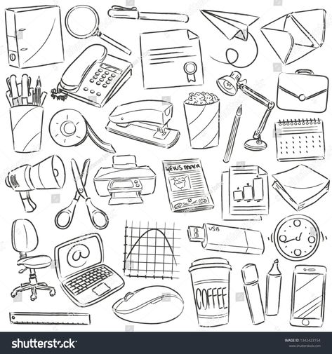 Office Work Clip Art. Doodle Icons Sketch Hand Made Design Vector. #Ad , #AFFILIATE, #Art#Doodle#Clip#Office Architecture Doodle Art, Office Doodle, Office Sketch, Work Clipart, Work Doodles, Doodle Icons, Notebook Doodles, Office Stationary, Doodle Icon