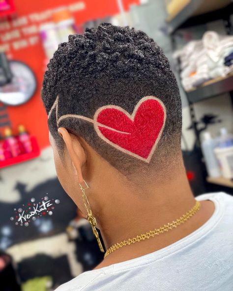 Haircut With Heart Design, Fade With Heart Design, Heart Haircut Designs Black Women, Shaved Head Designs Black Women, Back Of Head Shaved Design Black Women, Hair Tattoo Designs, Shaved Designs, Short Hair Designs, Shaved Hair Designs