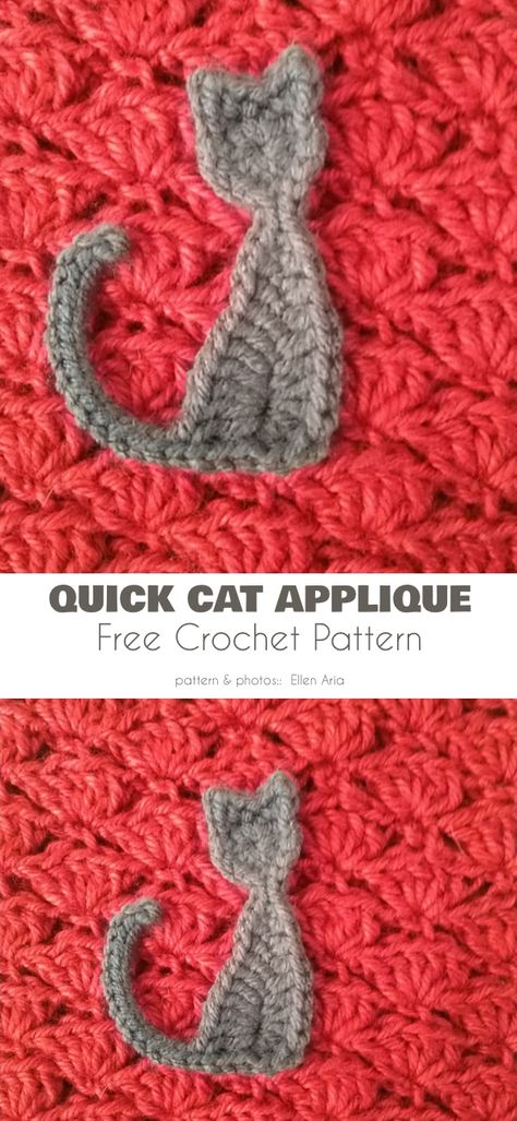 Quick Cat Applique Free Crochet Patterns | Your Crochet Crochet Black Cat Applique, Cat Motif Crochet, Simple Crochet Applique, Free Crochet Applique Patterns Animals, Cat Crochet Stitch Pattern, Applique Patterns Cats, Crocheted Cat Applique, Applique Cat Patterns Free, Flat Crochet Patterns Free