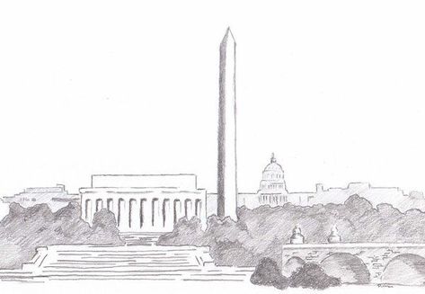 Washington Dc Tattoo, Easy Pen Drawing, Skyline Sketch, Journal Drawings, Dc Skyline, Skyline Drawing, Washington Dc Skyline, City Sketch, Art Sketches Pencil