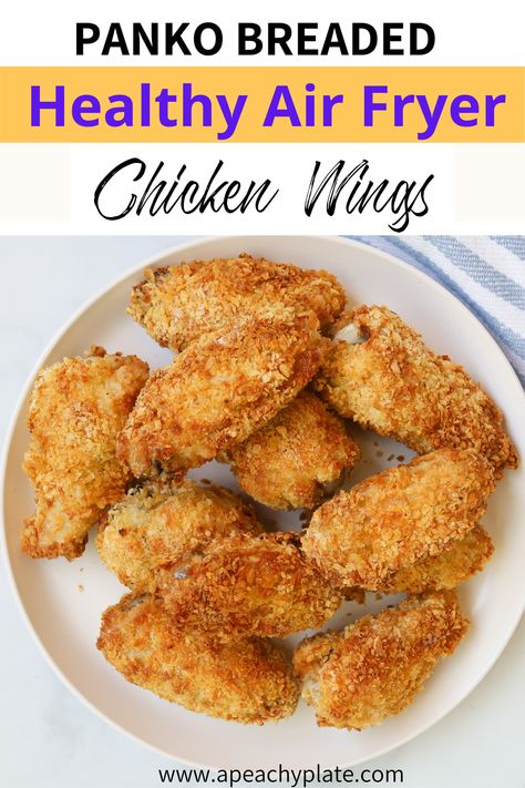 Healthy air fryer chicken wings breaded with panko crumbs. Super crispy and tender, satisfying your fried chicken craving! #airfryerrecipes #healthychickenwings #airfryerchickenwings #healthyrecipes #pankochickenwings Panko Chicken Wings, Air Fryer Panko Chicken, Healthy Air Fryer Chicken, Chicken Wings Air Fryer, Breaded Wings, Breaded Chicken Wings, Wings In The Air Fryer, Air Fryer Recipes Chicken Wings, Panko Breaded Chicken