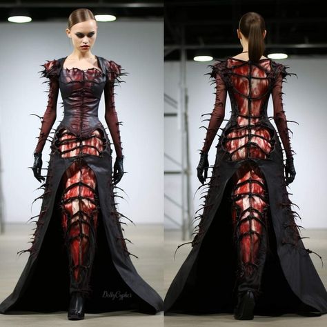 Horror Runway Fashion, Eldritch Fashion, Cyberspace Fashion, Gore Clothes, Gore Fashion, Demon Dress, Goth Couture, Horror Fashion, Conceptual Fashion