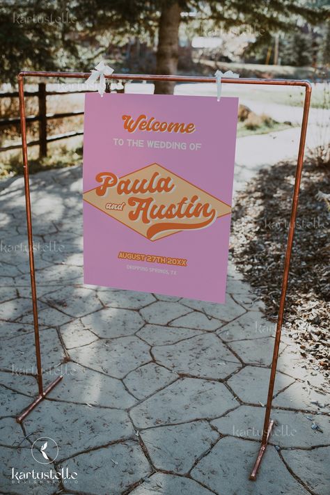 Orange Welcome Sign, Groovy Wedding, Funky Wedding, Welcome Wedding Sign, Orange Party, Welcome Sign Template, Wedding Welcome Sign, Retro Wedding, Retro Party