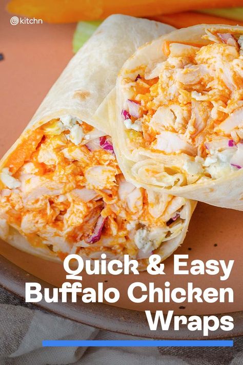 Canned Chicken Buffalo Wrap, Chicken Buffalo Wrap, Easy Buffalo Chicken Wraps, Wfh Lunch, Buffalo Chicken Wrap Recipe, Blue Cheese Coleslaw, Buffalo Wrap, Use Rotisserie Chicken, Wraps Recipes Easy