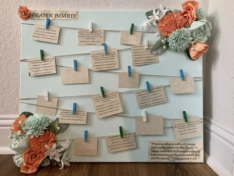 Canvas or Board - Prayer Board Ideas How To Make, Prayer Board Ideas Aesthetic, Prayer Board Ideas Creative, Prayer Vision Board Ideas, Wood Flowers Diy, Bulletin Board Decoration Ideas, Diy Prayer Board, Prayer Wallpaper, Prayer Vision Board