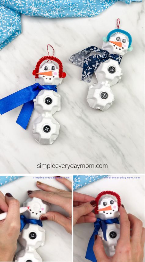 Egg Carton Snowman, Olaf Craft, Blow Painting, Easy Recycled Crafts, Santa Handprint, Scarecrow Craft, Homemade Christmas Presents, Grinch Crafts, Fun Winter Crafts