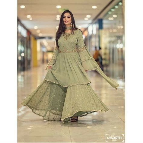 Garara And Frock Design, Garara With Frock, Sarara With Frock Design, Sleeves Design For Plazo Suit, Sarara Garara Dress, Frock Garara Dress, Frock With Sharara, Wedding Gowns Ideas, Color Wedding Dresses