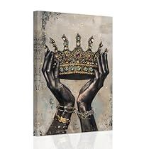 Gold Queen Crown, Crown Painting, Woman Hands, African Women Art, African Art Paintings, Gold Crown, Canvas Wall Decor, Office Wall Decor, Canvas Art Painting