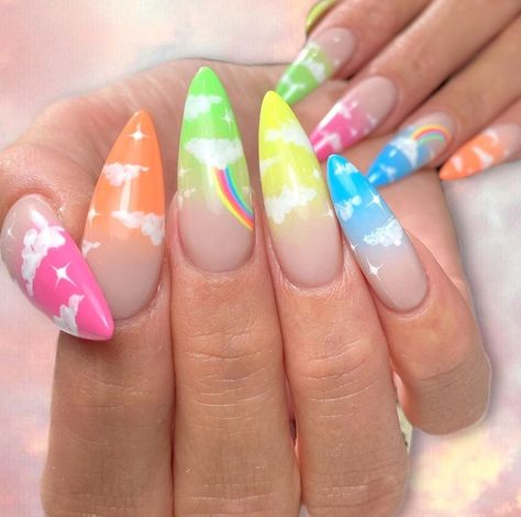 Rainbow Cloud Nails, Cute Rainbow Nails, Rainbow Nails Design, Sky Nails, Punk Nails, Nails Now, Simple Gel Nails, Nails Desing, Really Cute Nails