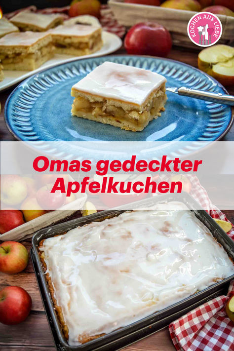 Omas leckerer weltbester gedeckter Apfelkuchen vom Blech mit Zuckerguss ist ein absoluter Kuchen-Klassiker. Der leckere Apfelkuchen mit einem zarten Mürbeteig und einer fruchtigen Apfelfüllung  gebacken. Nach dem Backen bekommt er noch einen Zuckerguss. Omas gelingsicheres bestes Rezept für gedeckten Apfelkuchen wie vom Bäcker musst du unbedingt probieren. Weight Watchers, Pizza, Pizzas