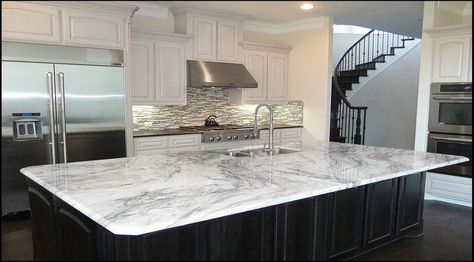 Glacier White Glacier White Granite, Kitchen Countertops Granite Colors, Carrara Marble Kitchen, White Granite Kitchen, Granite Countertops Colors, Replacing Kitchen Countertops, White Granite Countertops, Kitchen Remodel Countertops, Diy Kitchen Countertops